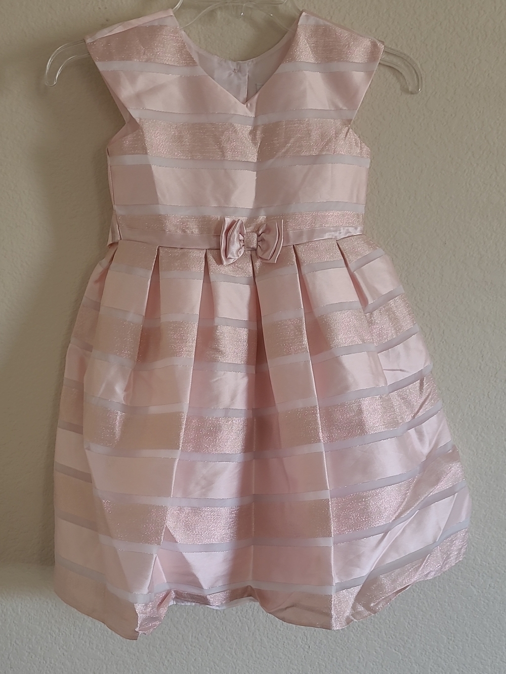 Jona Michelle Girls' Pink Striped Party Dress with Bow Size 5